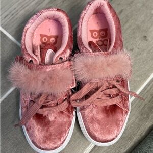Pink Velvet Kids Sneakers with Faux Fur Trim and Bunny accent